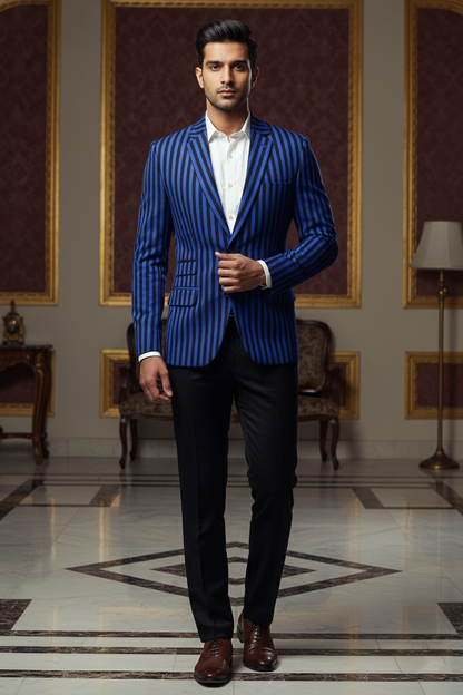 Men's Premium Blue & Black Striped Jacquard Blazer