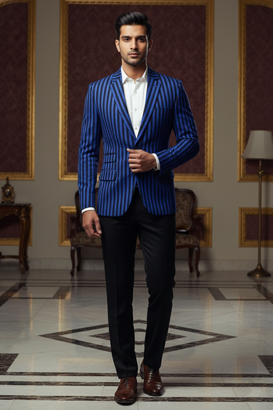 Men's Premium Blue & Black Striped Jacquard Blazer