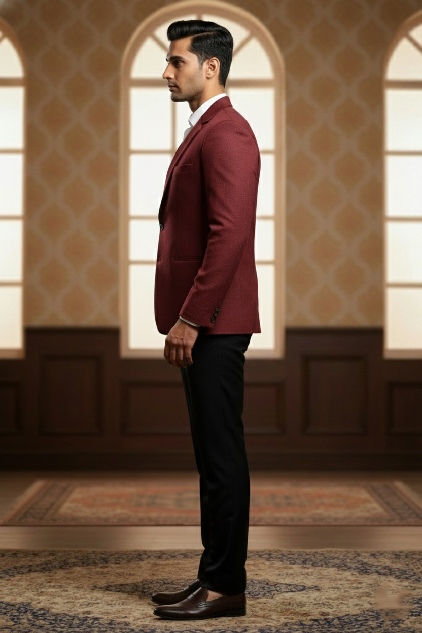 Men's Luxury Maroon Jacquard Blazer