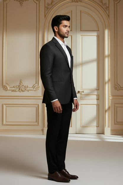 Men's Luxury Black Jacquard Slim Fit Blazer