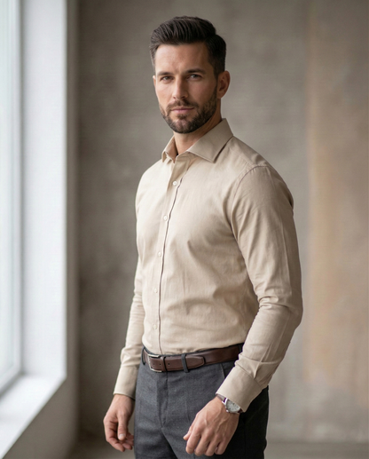 Beige Formal Shirt for Men | Premium Cotton Blend Regular Fit