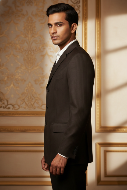Men'sClassic 3-Button Shadow Stripe Tailored Blazer
