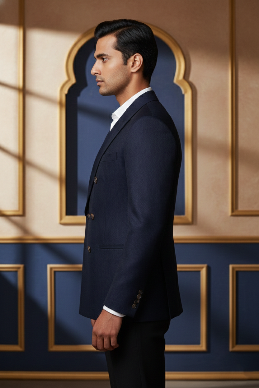 Men's Premium Navy Blue Jacquard Formal Blazer