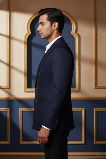 Men's Premium Navy Blue Jacquard Formal Blazer