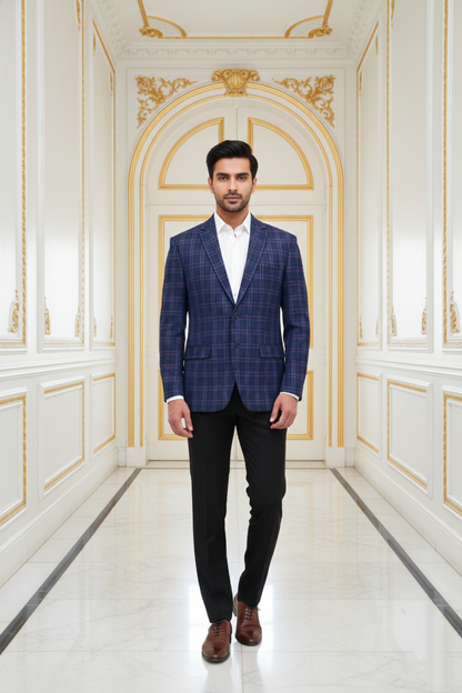 Men's Premium Blue Checkered Jacquard Blazer