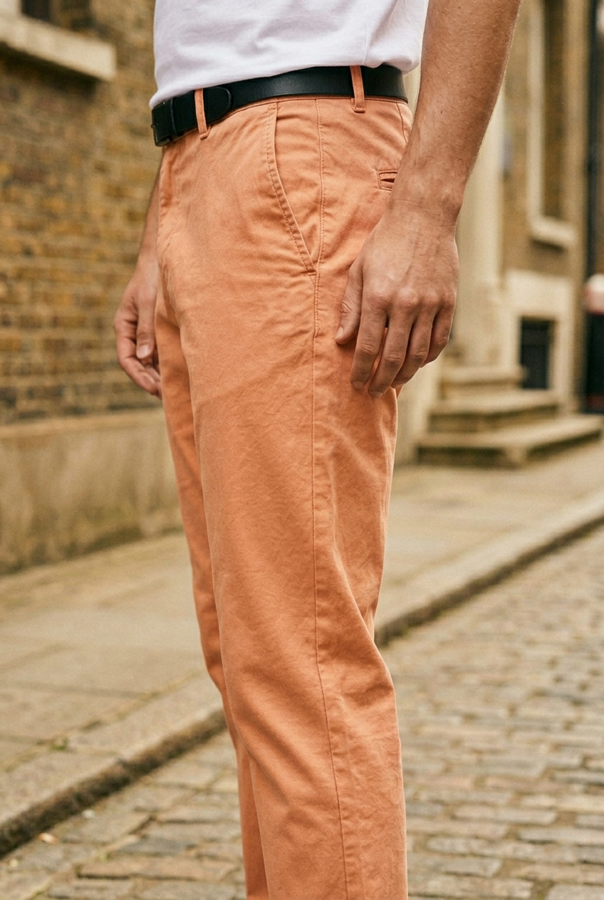 Slim-Fit Peach Cotton Chinos - Premium SuVBer Trousers