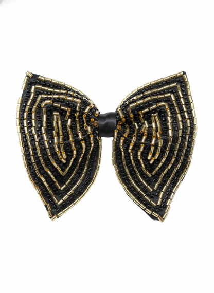 Hand-Embroidered Gold Bead Butterfly Bow Tie