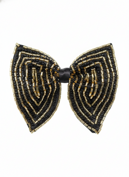 Hand-Embroidered Gold Bead Butterfly Bow Tie