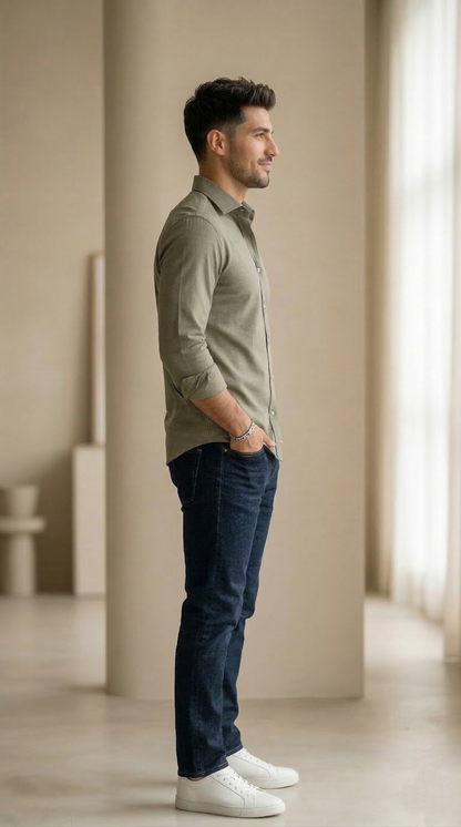 Men'sSage Green Jersey-Cotton , The Ultimate Comfort Casual Button-Down
