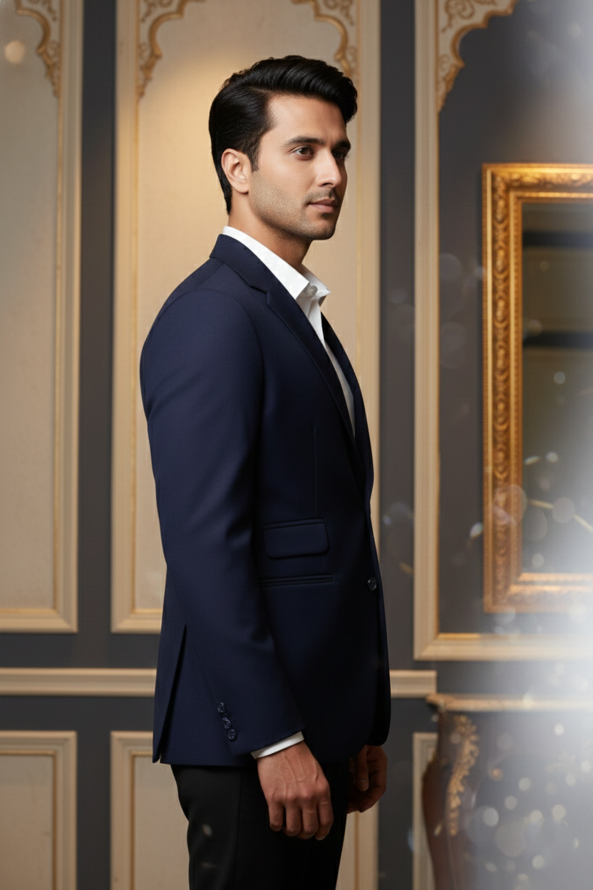 Men's Premium Navy Blue Jacquard Formal Blazer