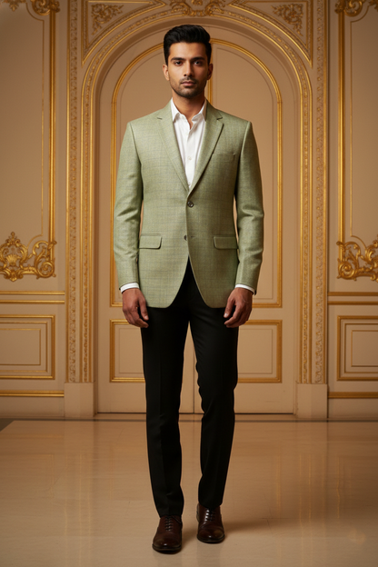 Men's Sage Green Jacquard Slim Fit Blazer