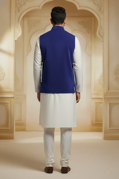 Royal Blue Nehru Jacket with Cream Kurta Set