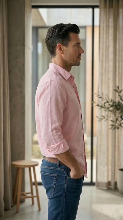 Men'sDusty Pink Linen-Cotton , The Fresh Modern Casual Button-Down