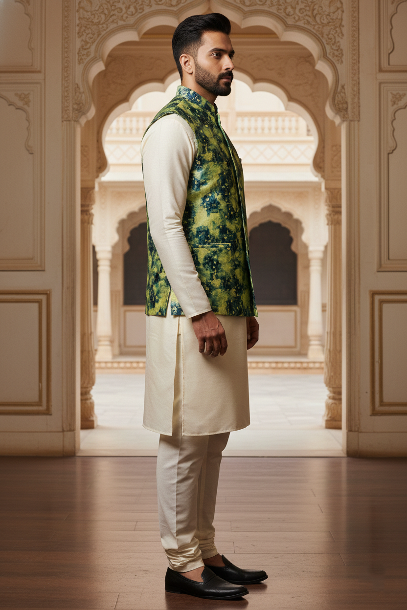 Cyber-Nature Fusion: The Digital Moss Nehru Jacket