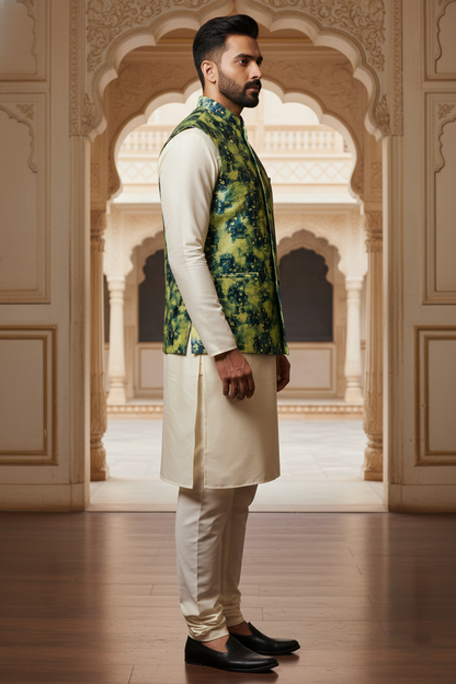 Cyber-Nature Fusion: The Digital Moss Nehru Jacket