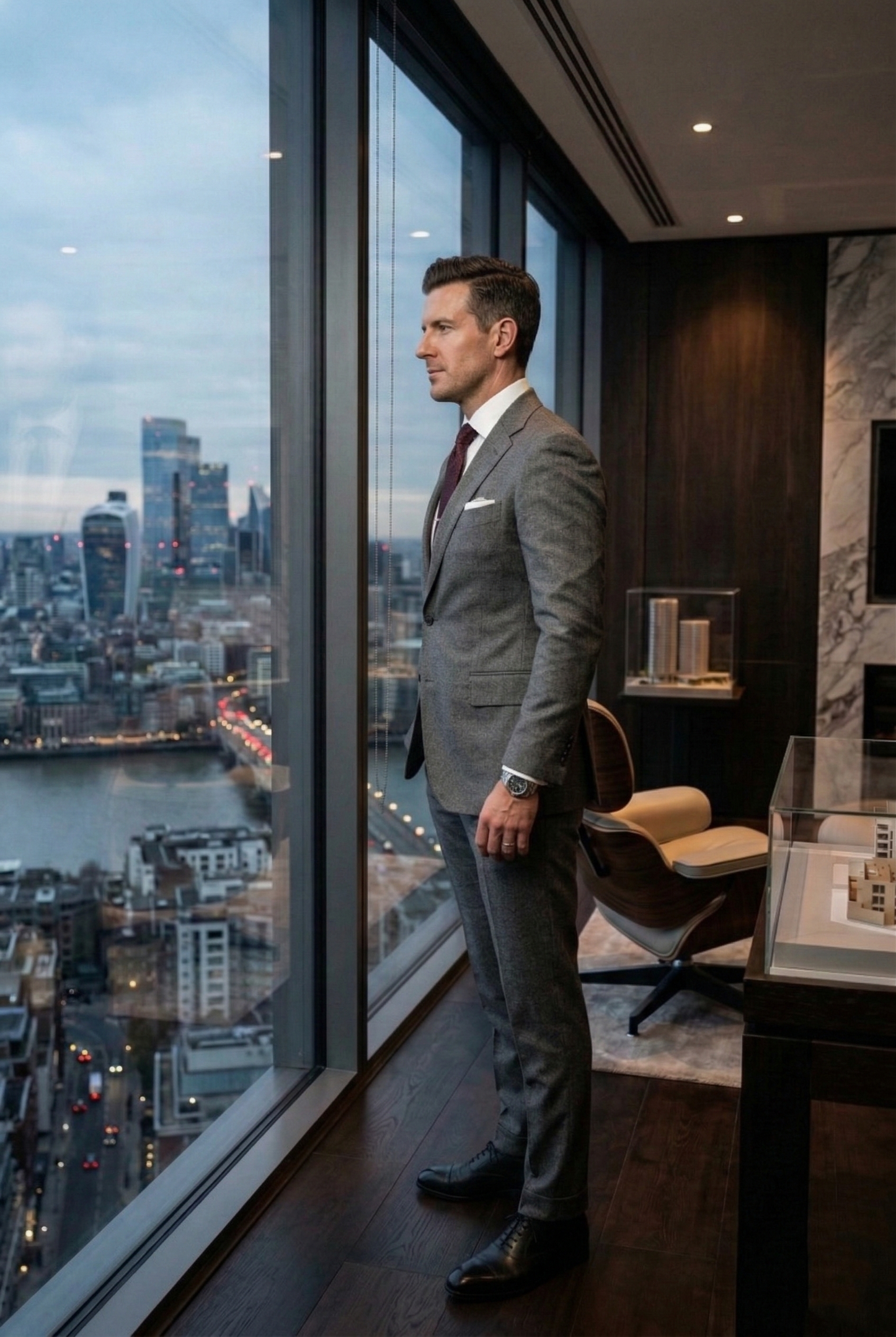 Bespoke Charcoal Grey Business Suit , Slim Executive Fit