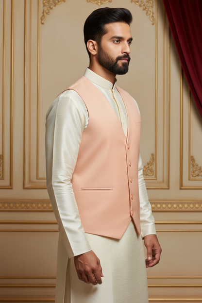 Men’s Peach Solid Formal Waistcoat | Slim Fit Classic Vest