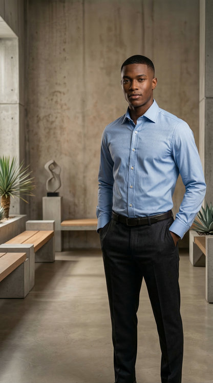 Men'sDesigner Slim-Fit Sky Blue Micro-Jacquard Dress Shirt