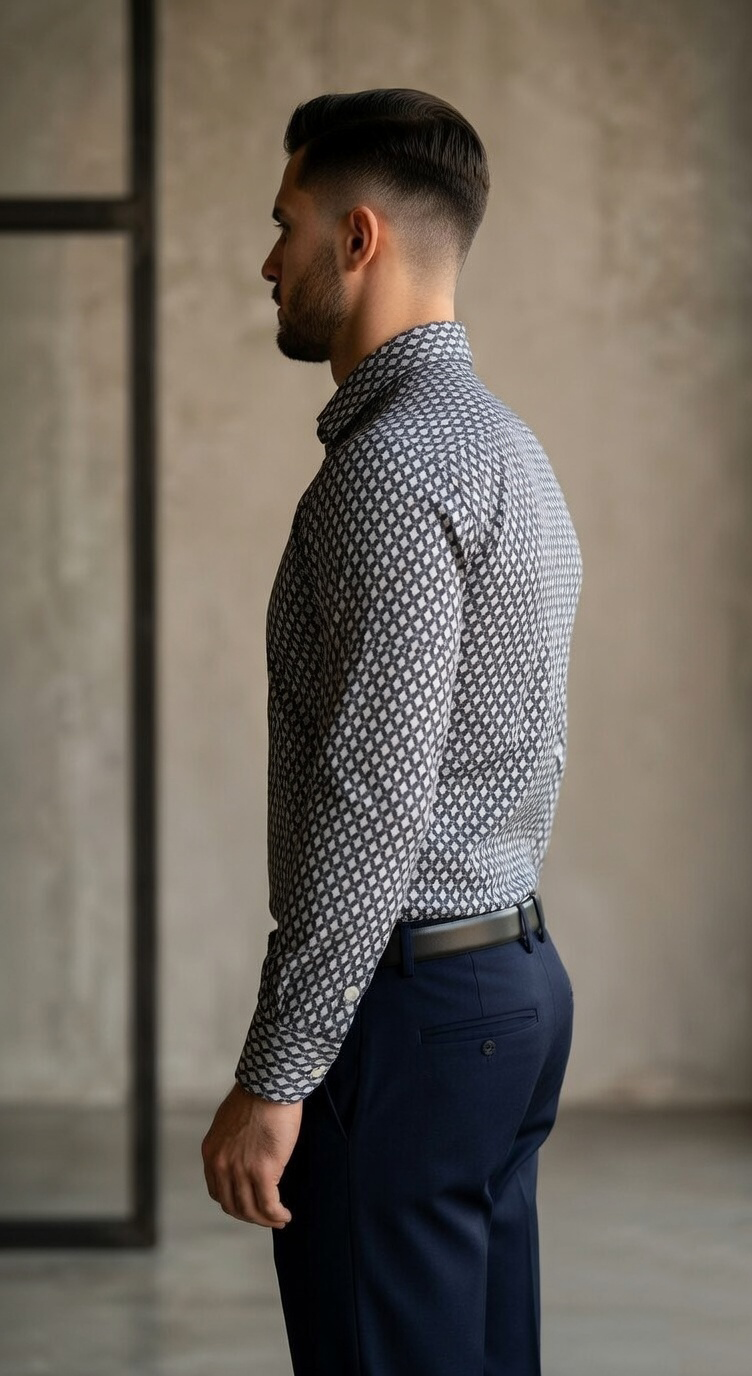 Men'sDesigner Slim-Fit Micro-Medallion Geometric Shirt