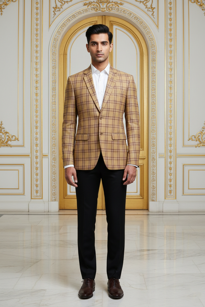 Men's Premium Khaki Checkered Jacquard Blazer