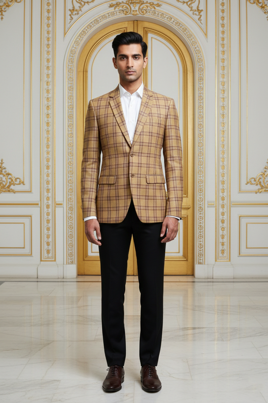 Men's Premium Khaki Checkered Jacquard Blazer