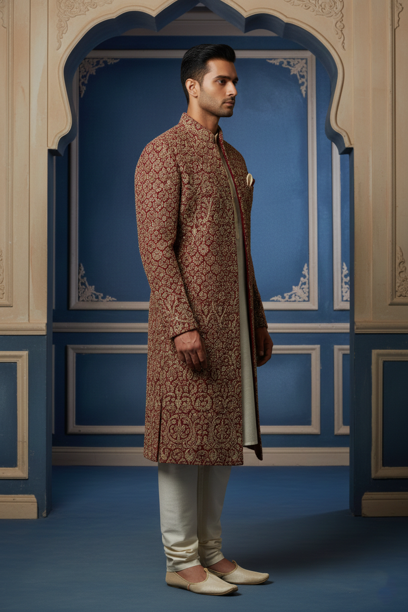Red & Gold Floral Sherwani
