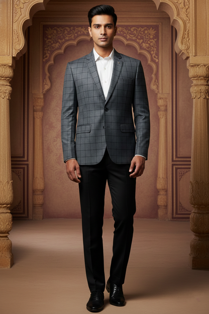 Dark Checkered Two-Button Blazer