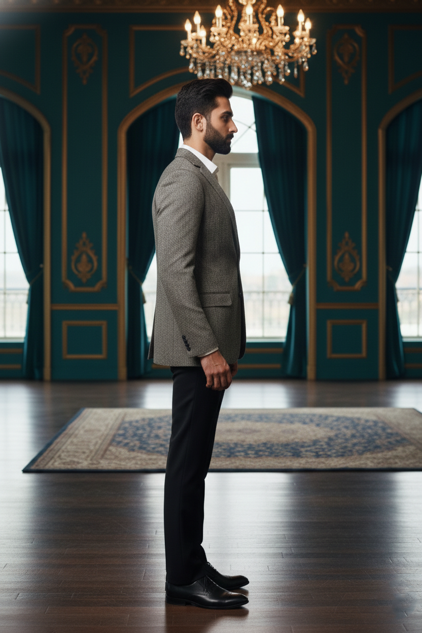 Men's Grey Textured Jacquard Blazer