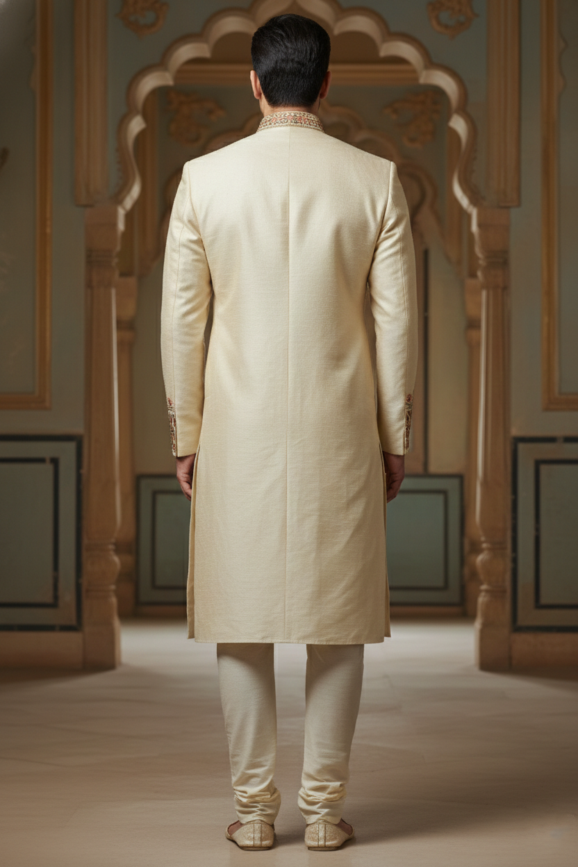 Beige Sherwani with Multicolor Embroidery