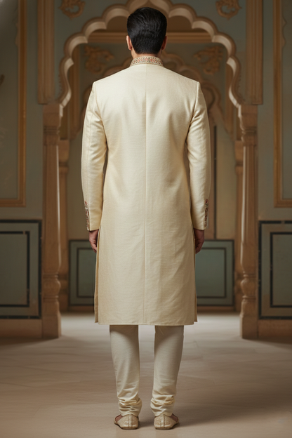 Beige Sherwani with Multicolor Embroidery