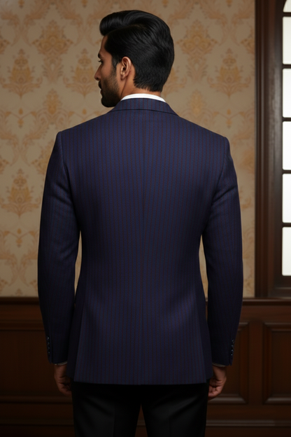 Men's Premium Navy Blue Micro-Textured Jacquard Blazer