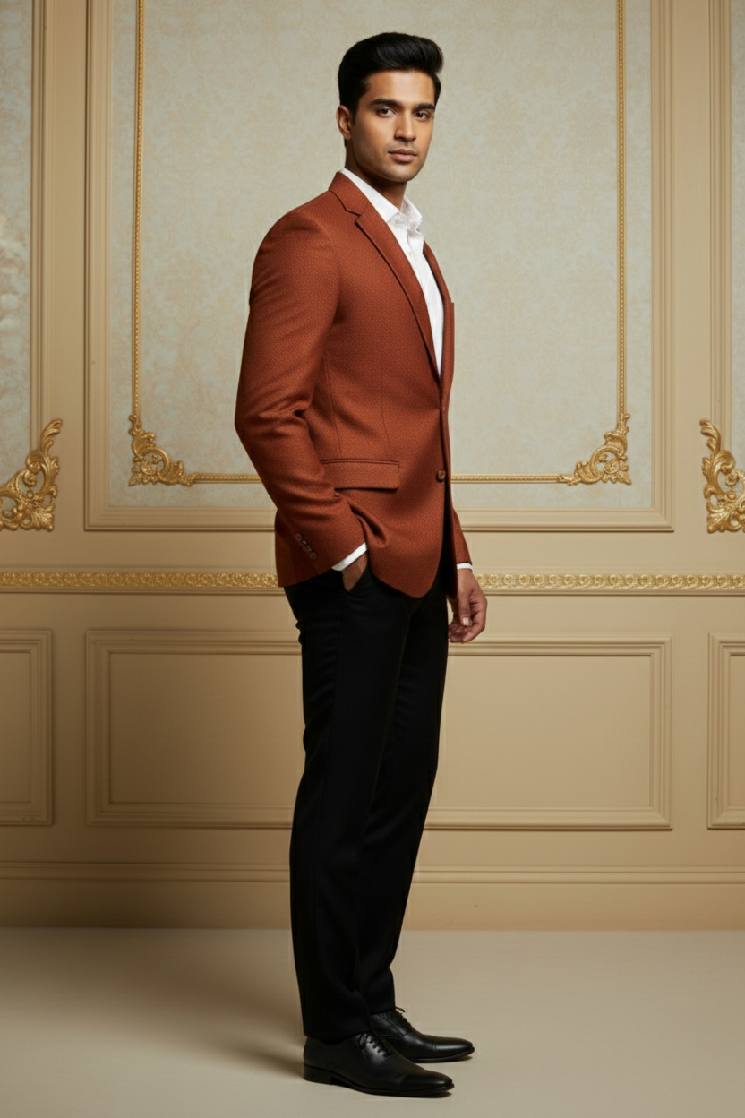 Men'sSlim-Fit Rust Textured Formal Blazer