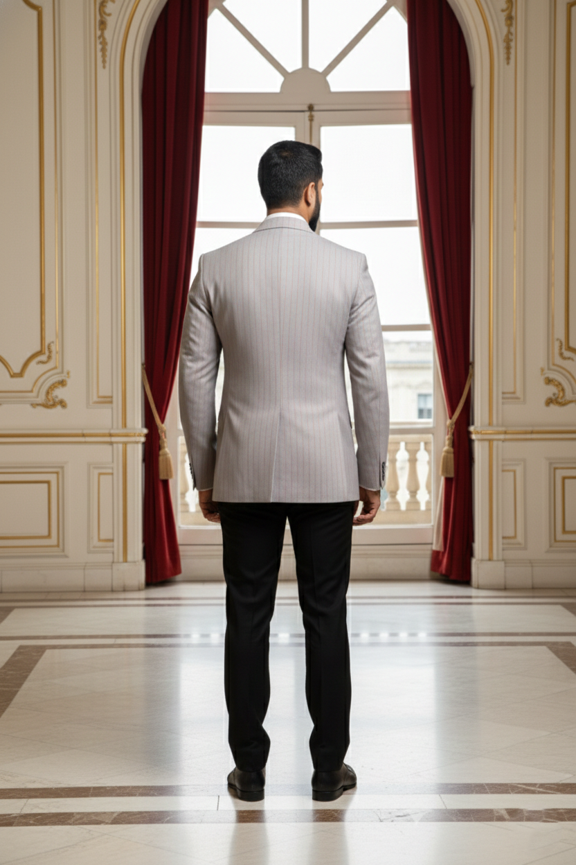 Men's Grey & Orange Pinstripe 3-Piece  Formal Suit