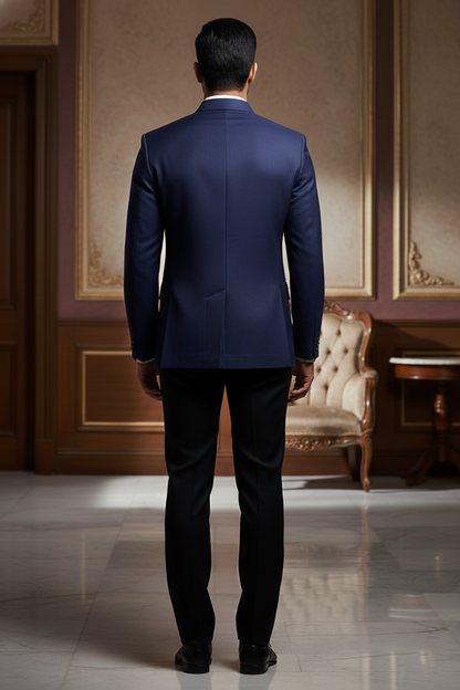 Men'sPremium Navy Blue Bandhgala Safari Jacket , Slim-Fit Ethnic Jodhpuri Blazer with Cargo Pockets