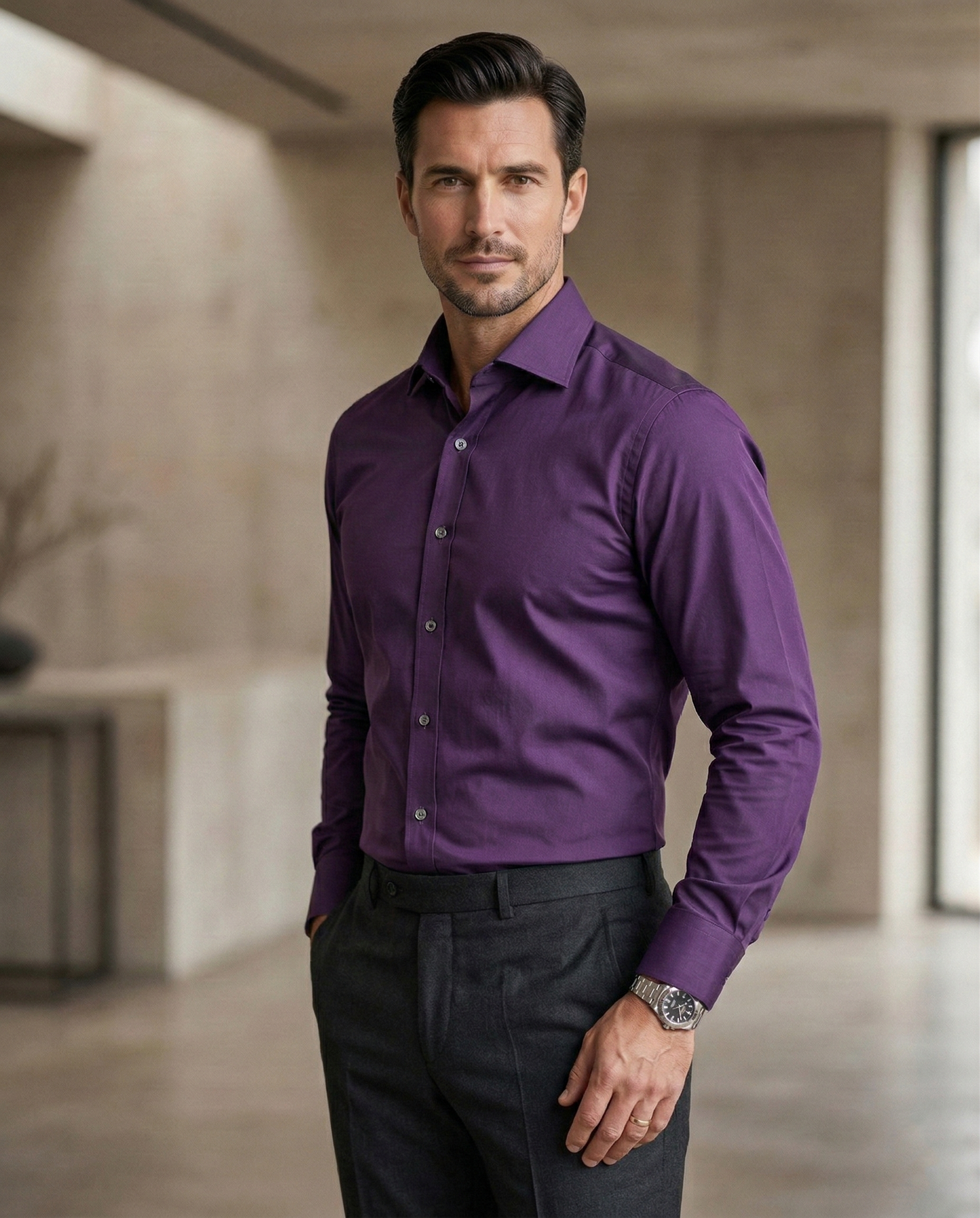 Men's Purple Formal Shirt | Premium Cotton Regular Fit Office