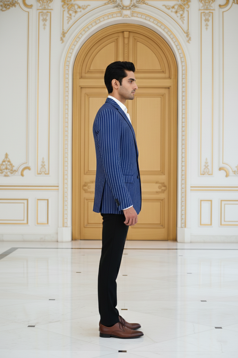Men's Premium Royal Blue Striped Jacquard Blazer