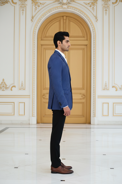 Men's Premium Royal Blue Striped Jacquard Blazer