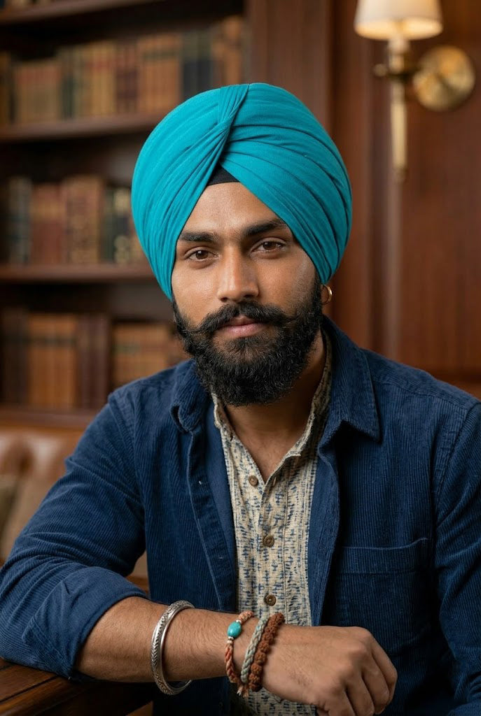 Royal Teal Pleated Formal Turban , Soft Stretch Luxe