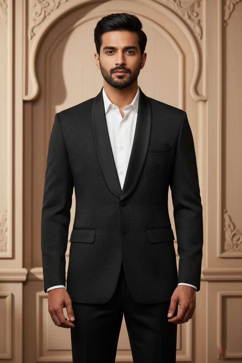 Black Textured Satin Shawl  Tuxedo