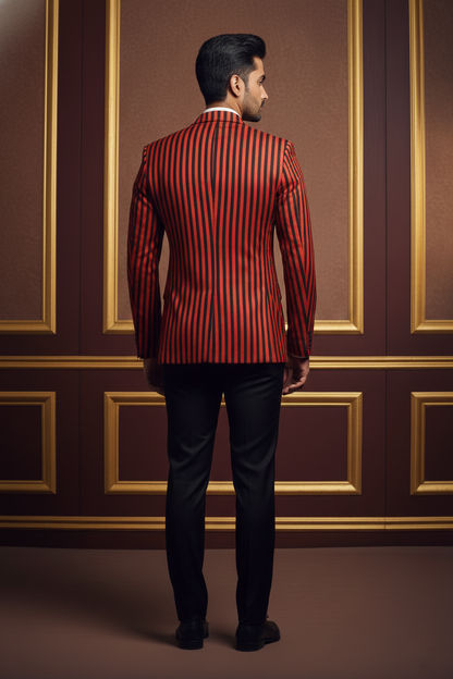 Red & Black Striped Two-Button Blazer