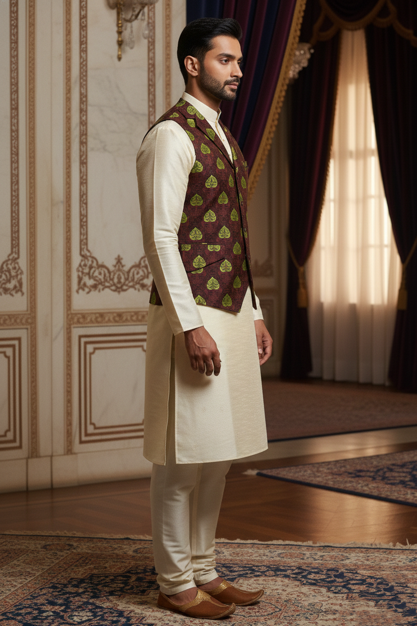 Men’s Purple Designer Waistcoat | Green Work Slim Fit Festive Vest