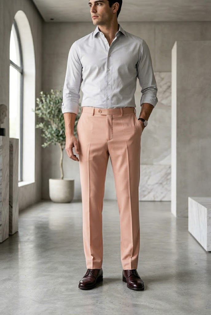 Men'sSalmon Pink Tailored Slim-Fit Trousers