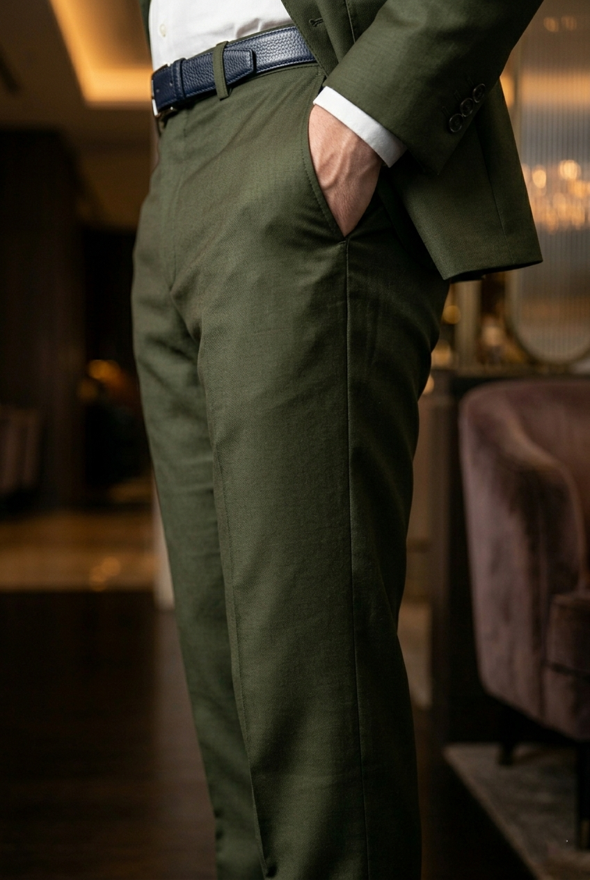 Olive Green Slim-Fit Premium Luxury Trousers