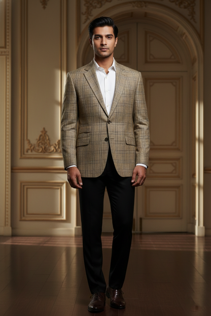 Men's Premium Beige Textured Jacquard Blazer