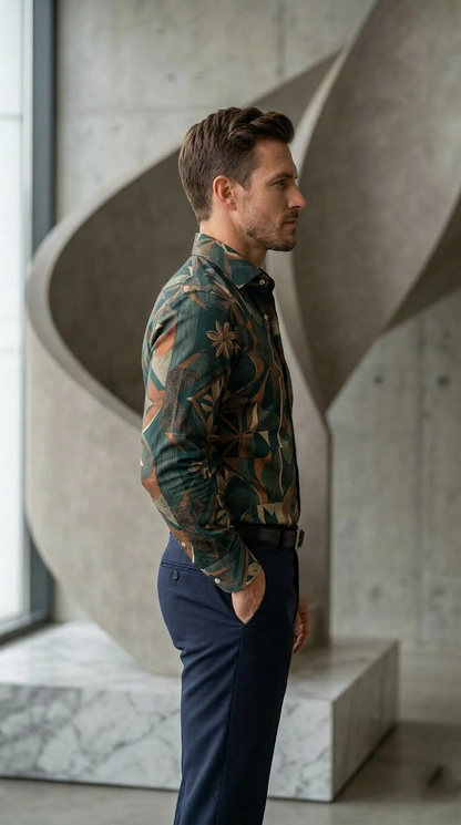 Men'sDesigner Slim-Fit Abstract Botanical Mosaic Shirt