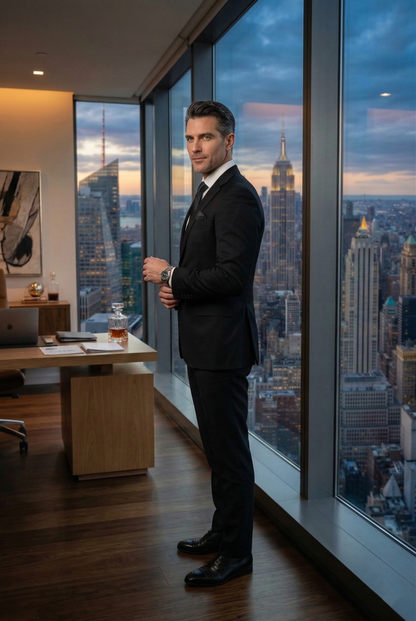 Executive Modern-Fit Business Suit , Midnight Black