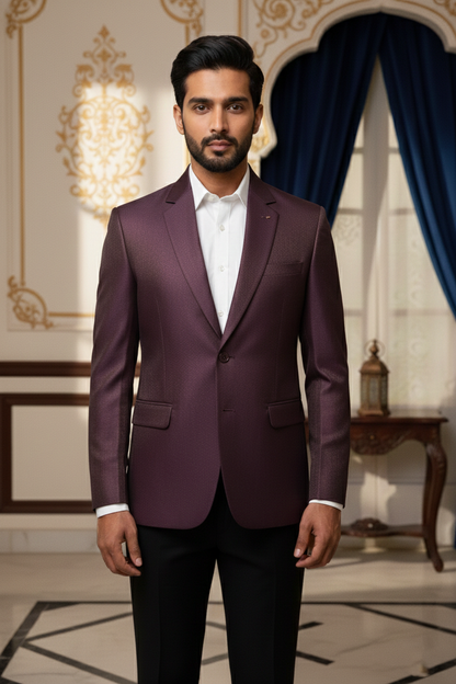 Men's Luxury Wine Burgundy Jacquard Blazer