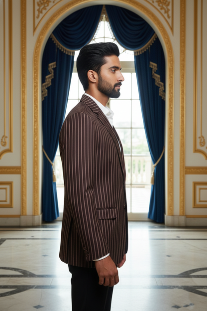 Men's Premium Brown Pinstripe Jacquard Blazer