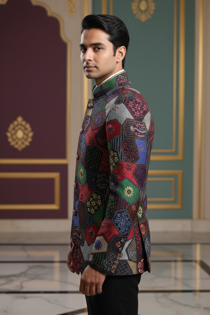 Men'sMulticolor Patchwork Bandhgala Jacket