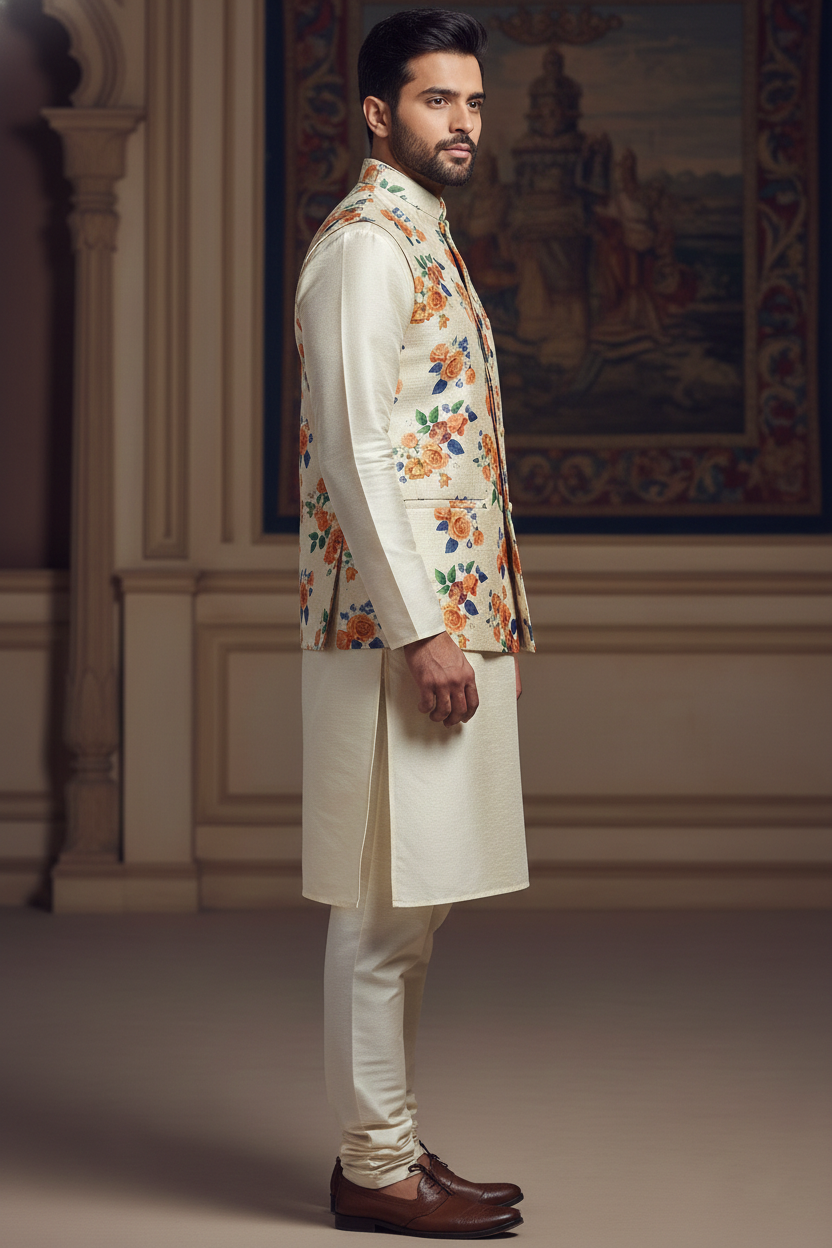 Efflorescent Elegance: The Tropical Hibiscus Nehru Jacket